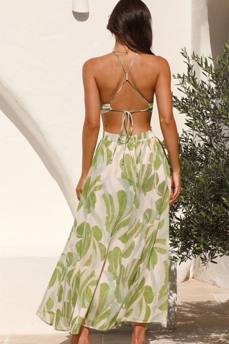 Floral Deep V-Neck Cut Out High Split Maxi Summer Dress - View 6