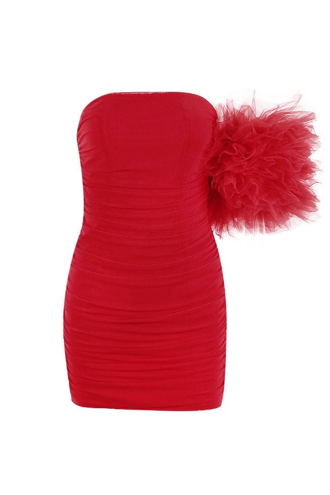 Tulle Strapless Ruffle Ruched Bodycon Mini Dress - View 5