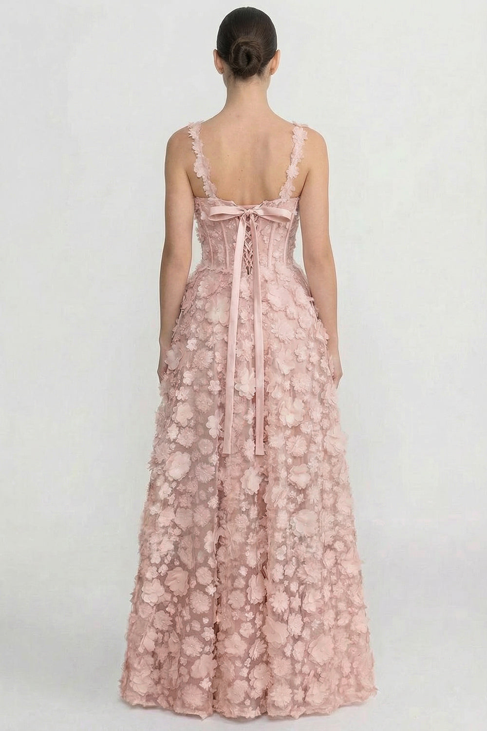 Floral Appliqué Maxi Dress With Corset Bodice - Pink - View 7