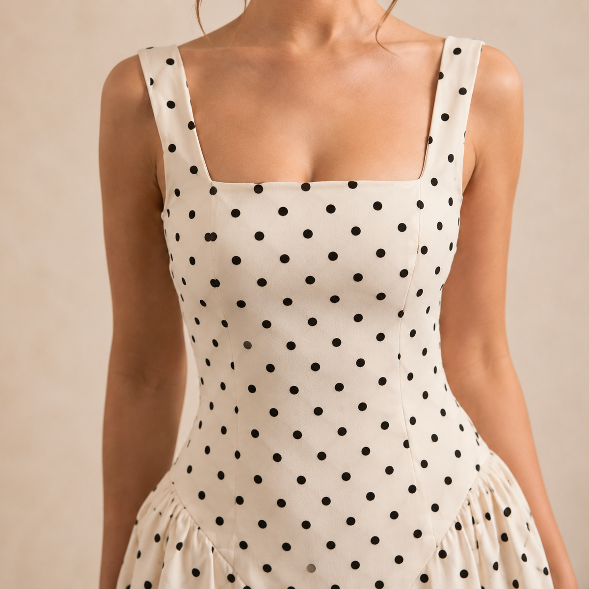 Square Neck Polka Dot Drop Waist Mini Dress 2