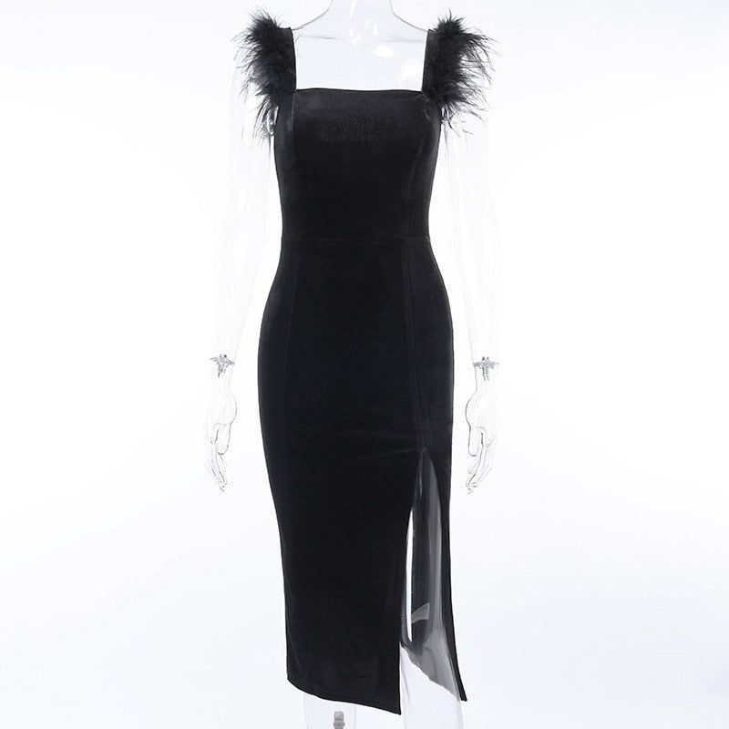 All That And More Feather Velvet Midi Dress - View 6
