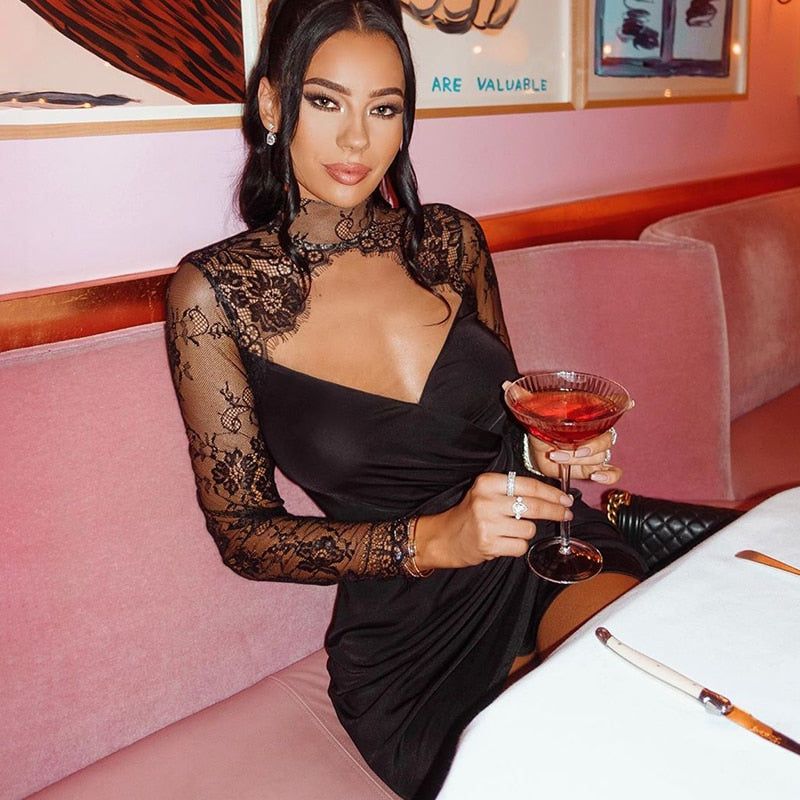 Janele Lace Long Sleeve Ruched Mini Dress - View 7