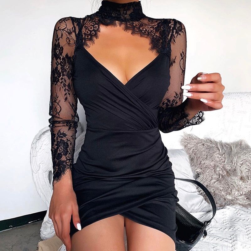 Shine Tonight Lace Long Sleeve Ruched Mini Dress - View 6