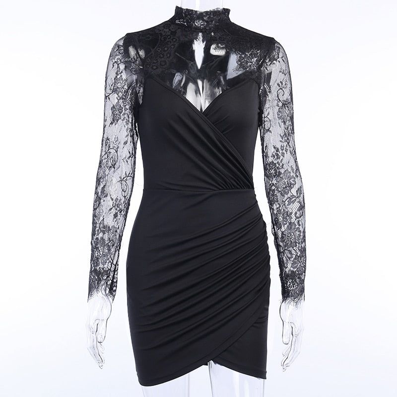 Janele Lace Long Sleeve Ruched Mini Dress - View 8