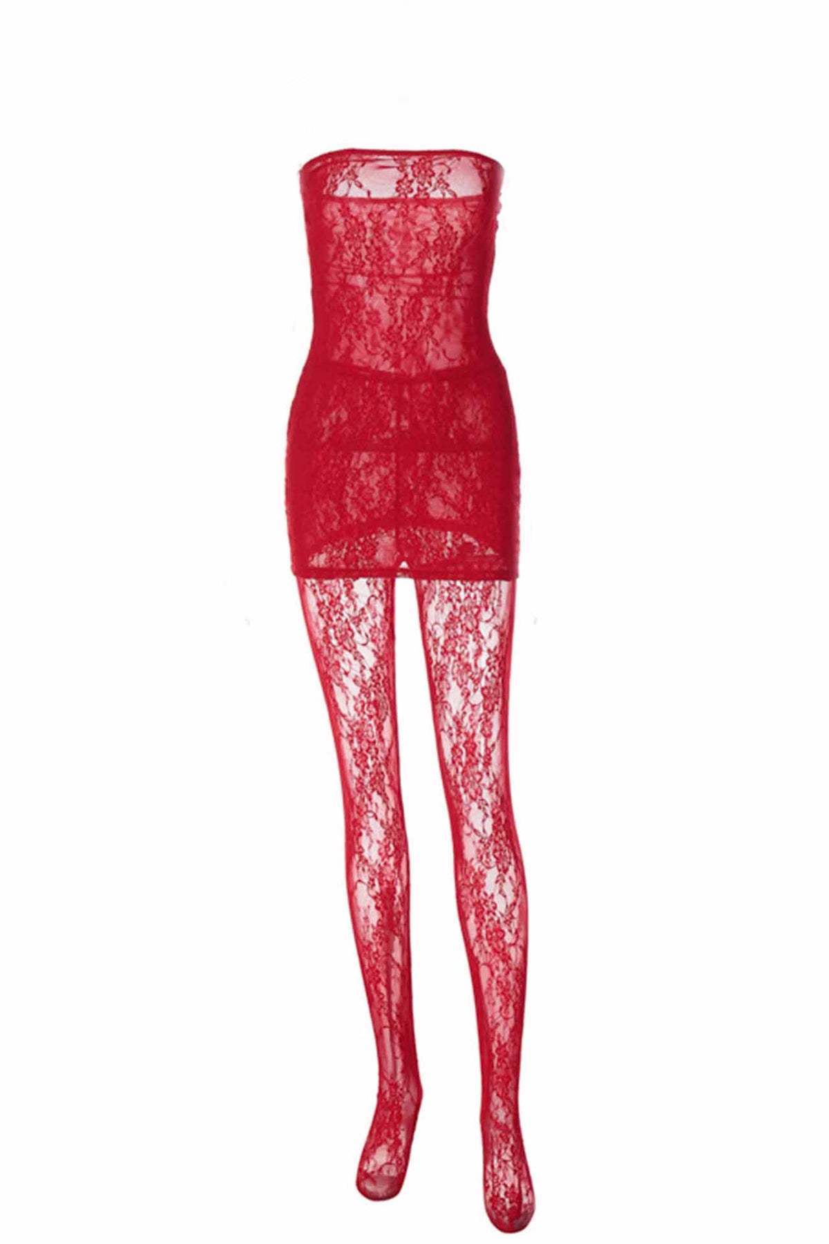 Strapless Floral Lace Bodycon Mini Leggings Two Piece Set - View 9