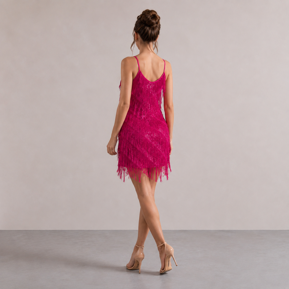 V-Neck Strappy Sequin Tassel Fringe Bodycon Mini Dress 23
