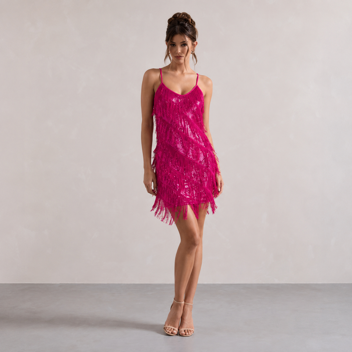 V-Neck Strappy Sequin Tassel Fringe Bodycon Mini Dress 21