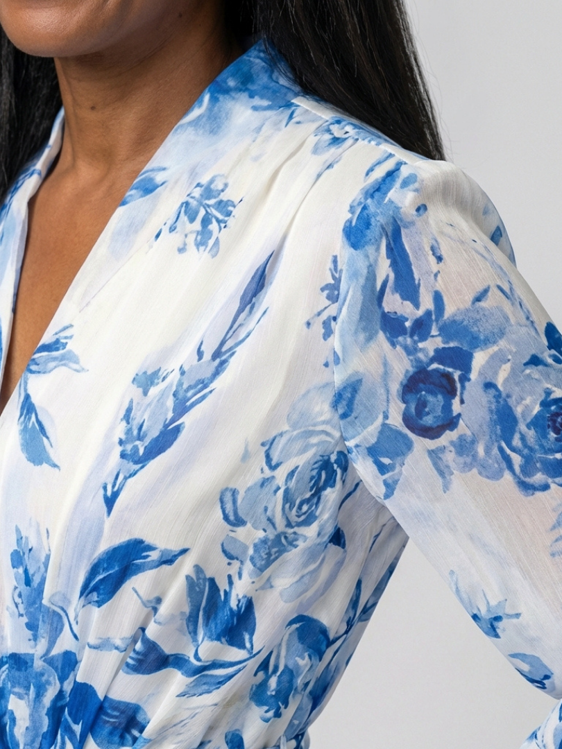 Floral V-Neck Long Sleeve Wrap Belted Maxi Dress 5