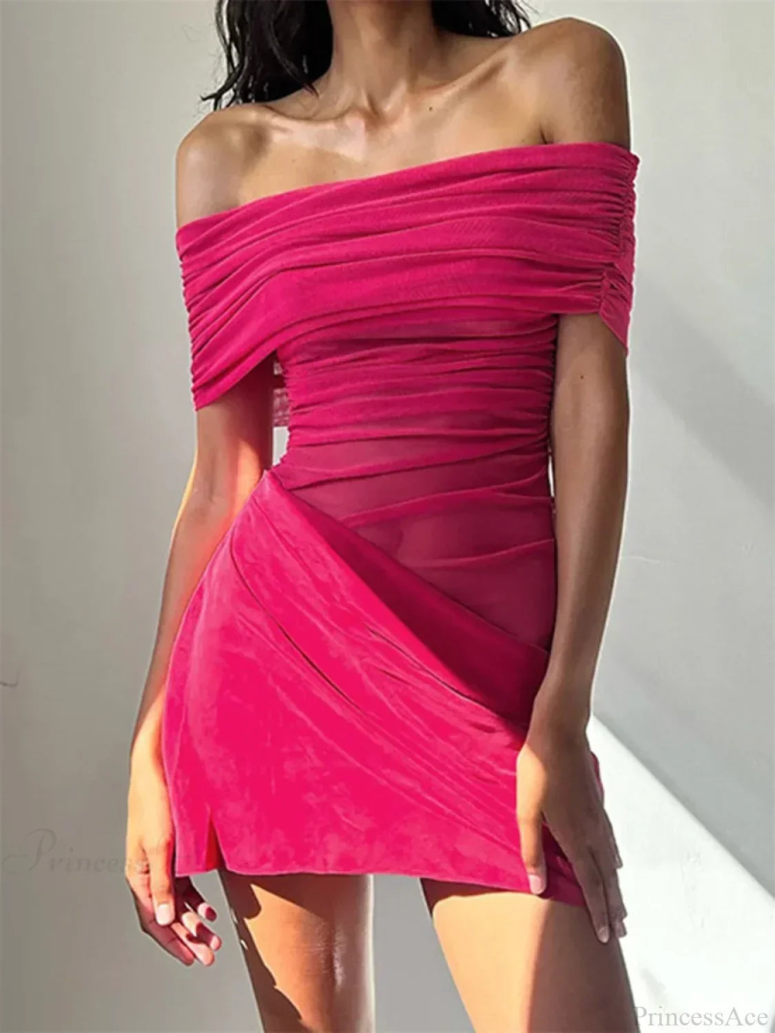 Ruched Mesh Party Mini Dress