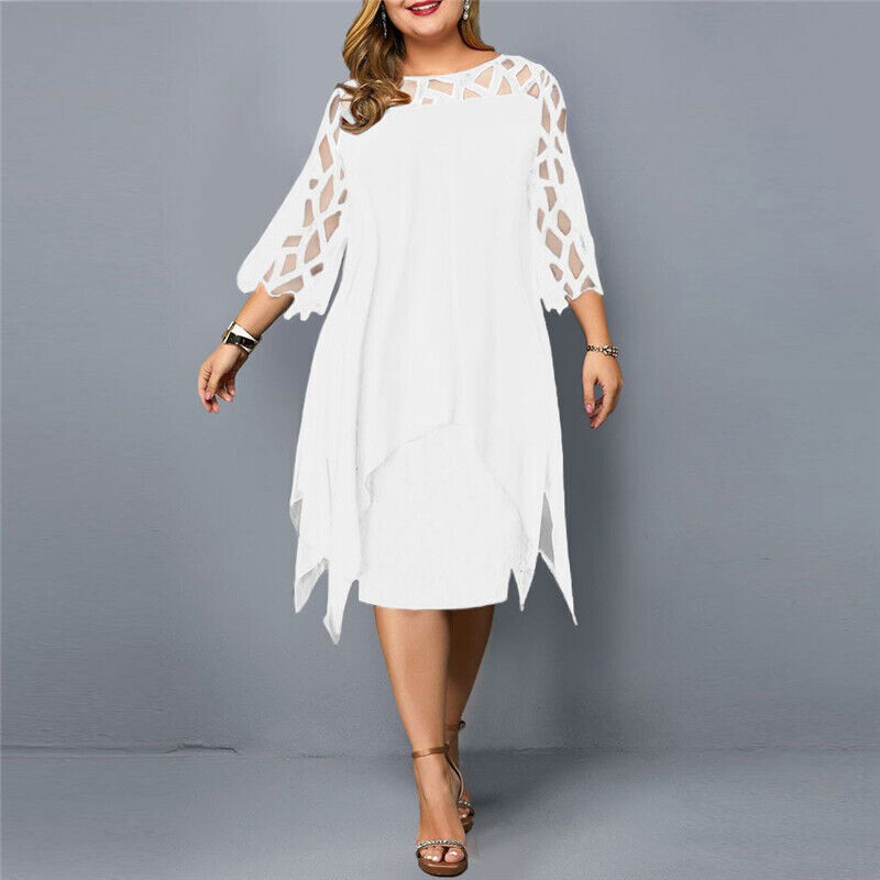 Round Neck Lace Sleeve Chiffon Overlay Midi Dress 7