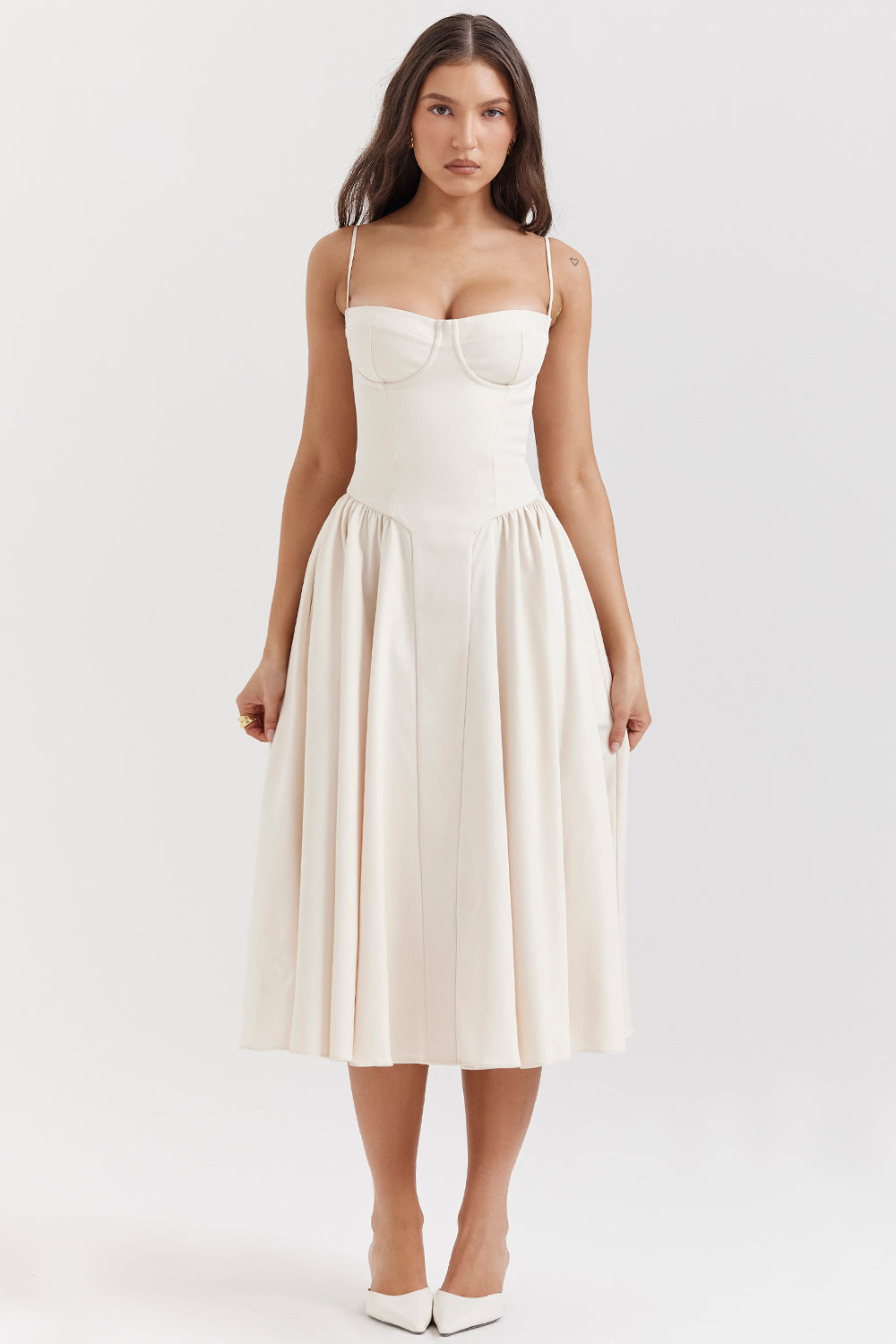 Corset Bodice Strappy Fit and Flare Midi Dress 13