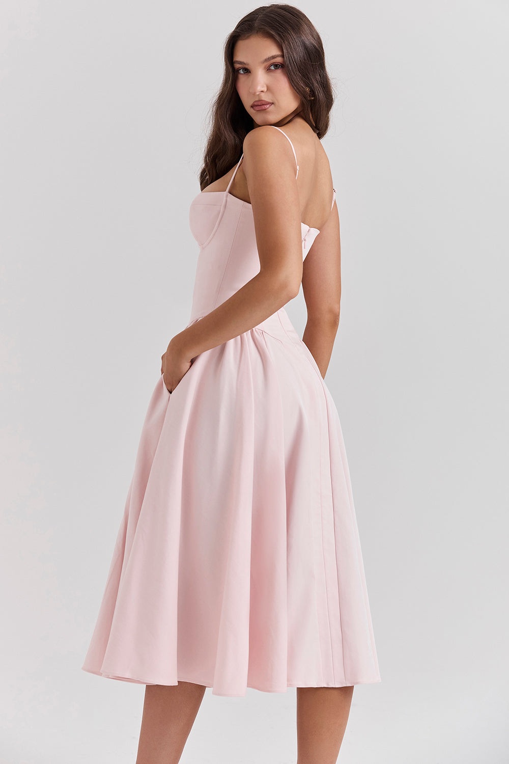 Corset Bodice Strappy Fit and Flare Midi Dress 18