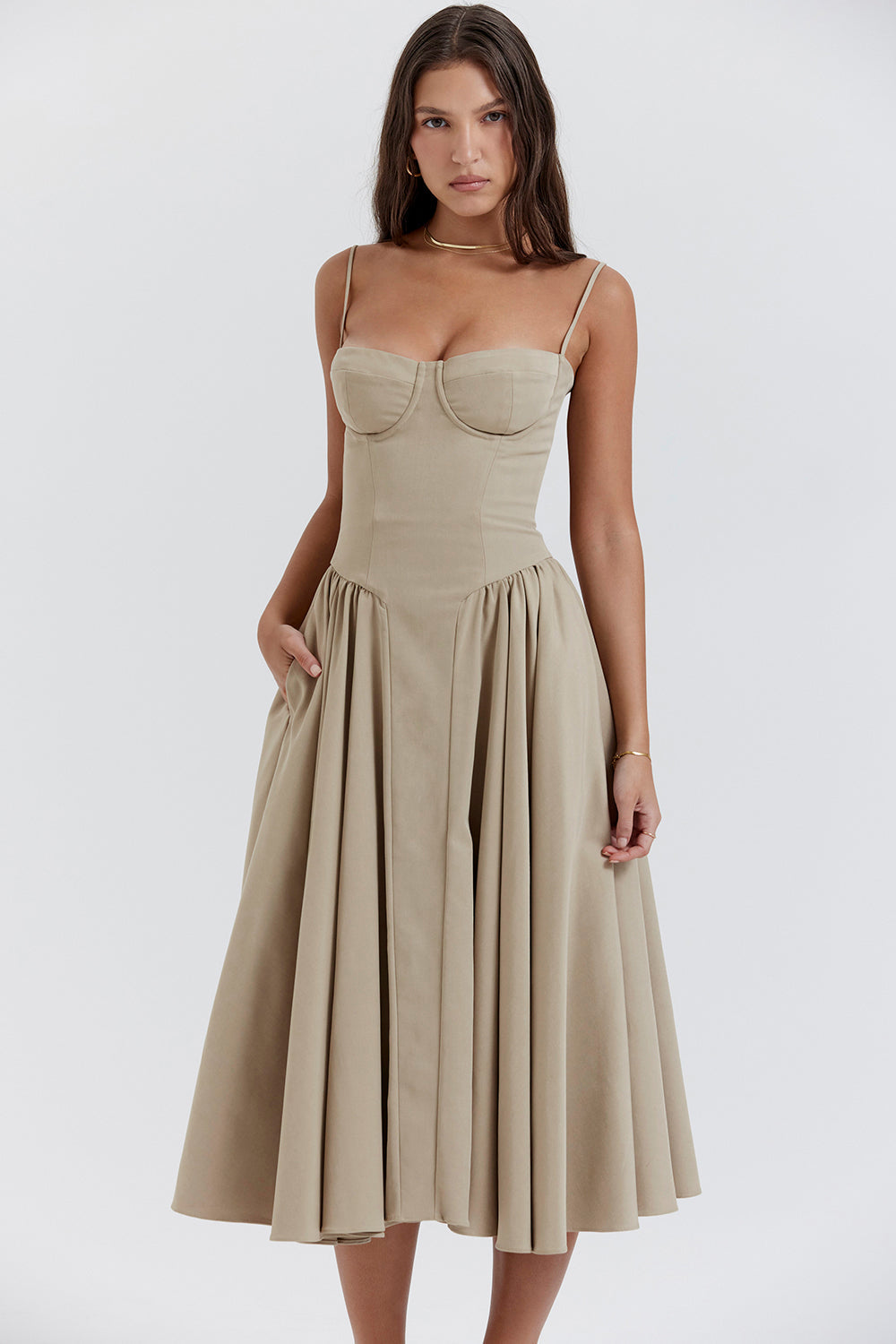 Corset Bodice Strappy Fit and Flare Midi Dress 22