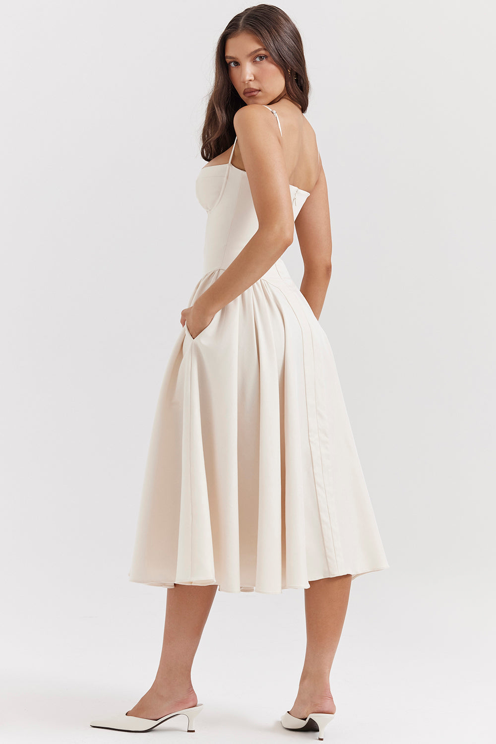 Corset Bodice Strappy Fit and Flare Midi Dress 15