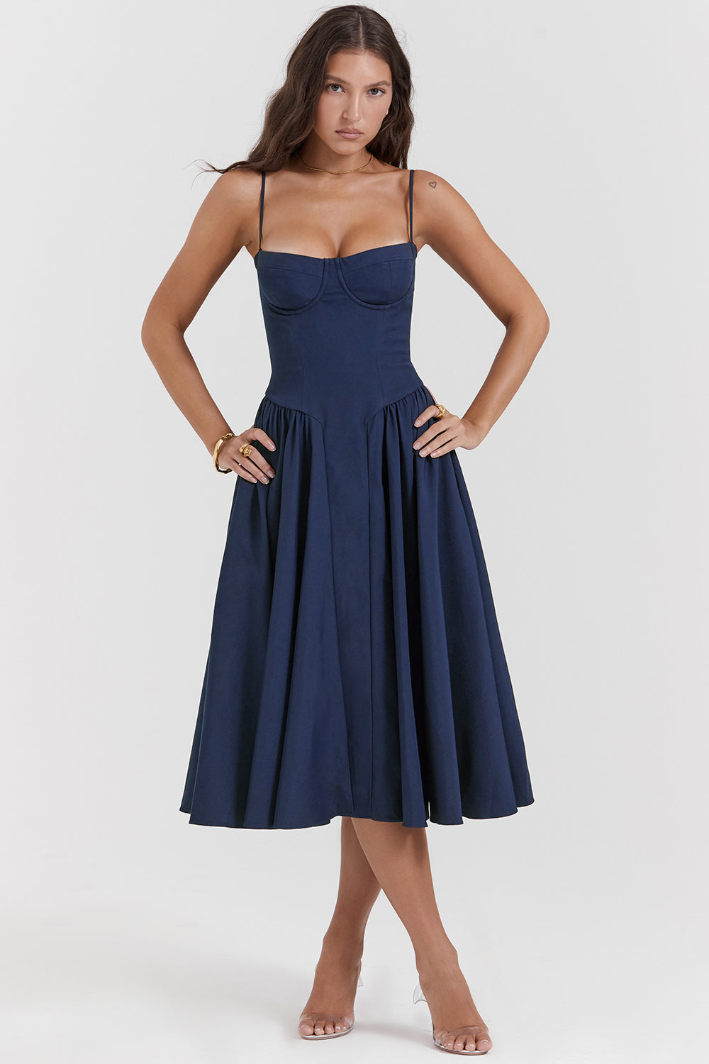 Corset Bodice Strappy Fit and Flare Midi Dress