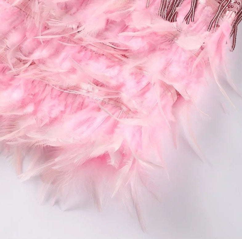 Spaghetti Strap V-Neck Tassel Fringe Feather Hem Mini Cocktail Dress - View 5
