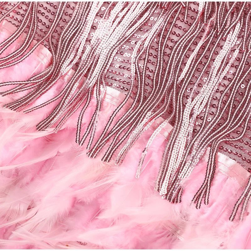 Fringe Tassel Feather Hem Spaghetti Strap V-Neck Mini Party Dress - View 6