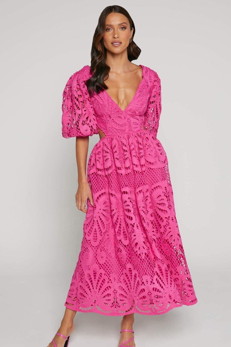 Sandra Embroidered Lace Cut out Midi Dress - View 7