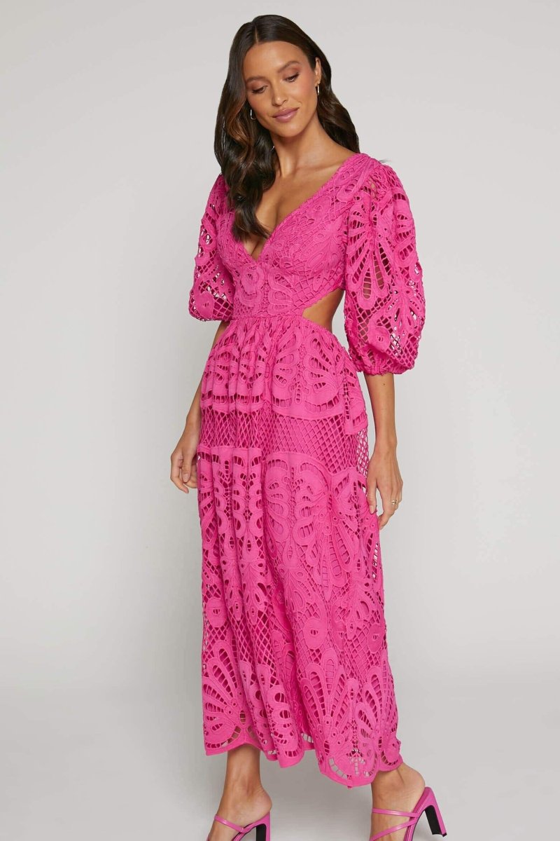 Sandra Embroidered Lace Cut out Midi Dress - View 8