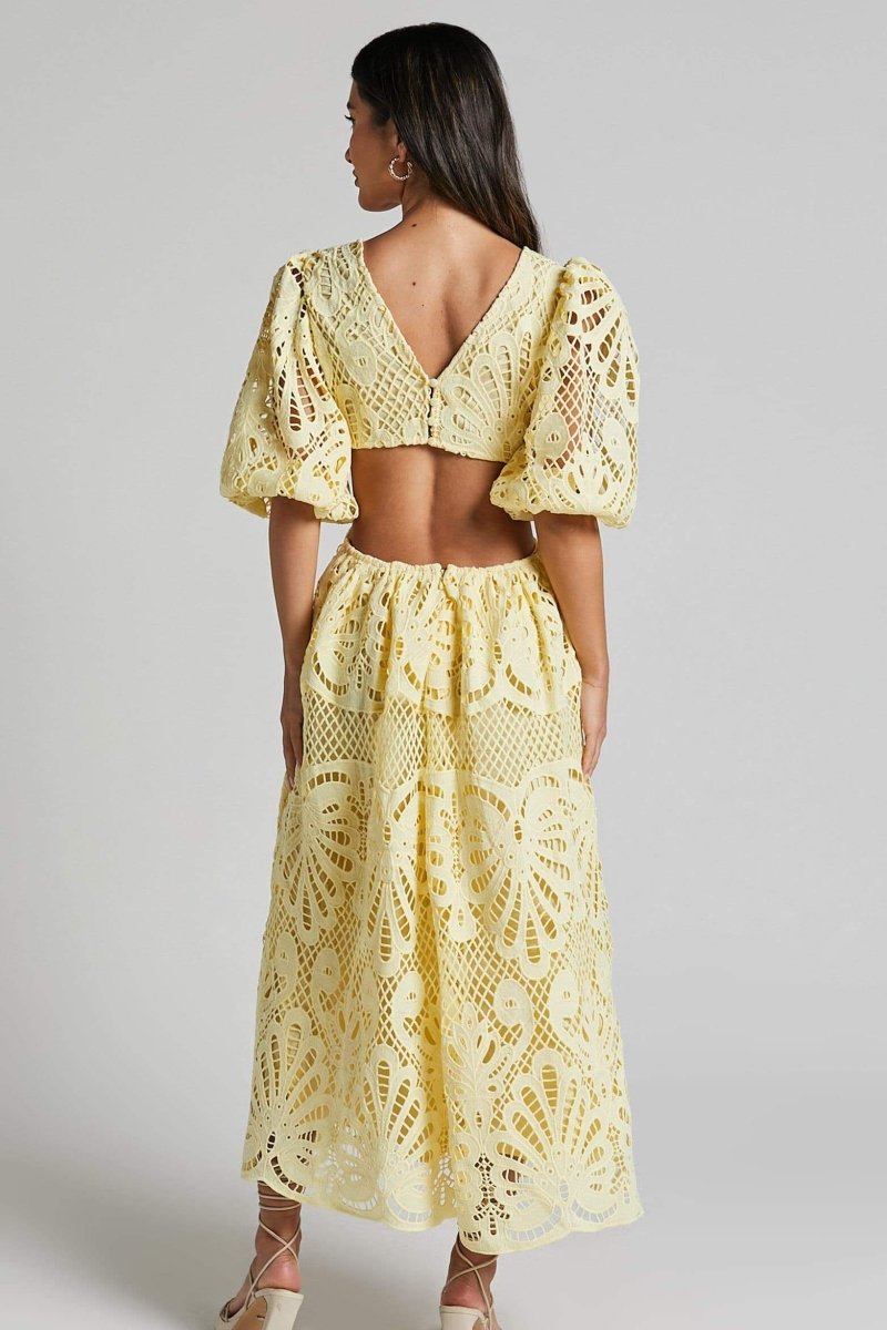 Sandra Embroidered Lace Cut out Midi Dress - View 5