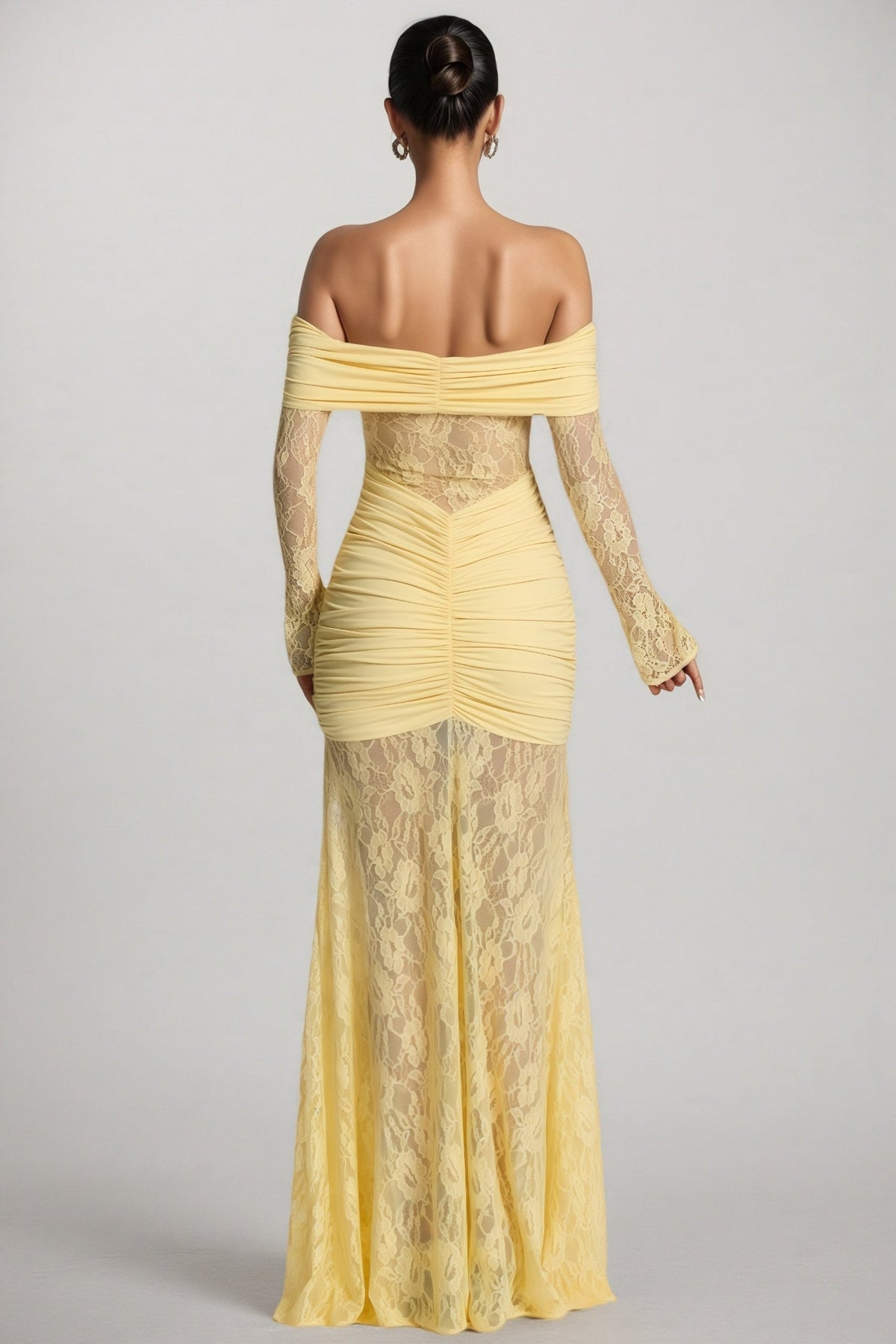 Jonilt Yellow Lace Cut-Out Fishtail Maxi Dress - View 6