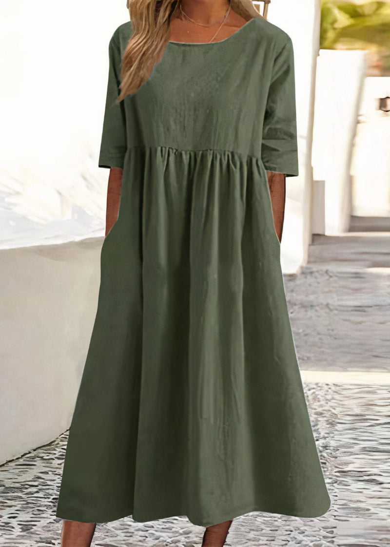 Scoop Neck Half Sleeve Empire Waist Pocket Summer Midi Dress - View 6