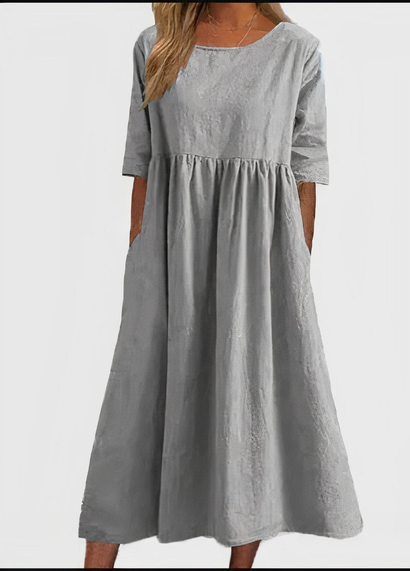 Scoop Neck Half Sleeve Empire Waist Pocket Summer Midi Dress - View 4