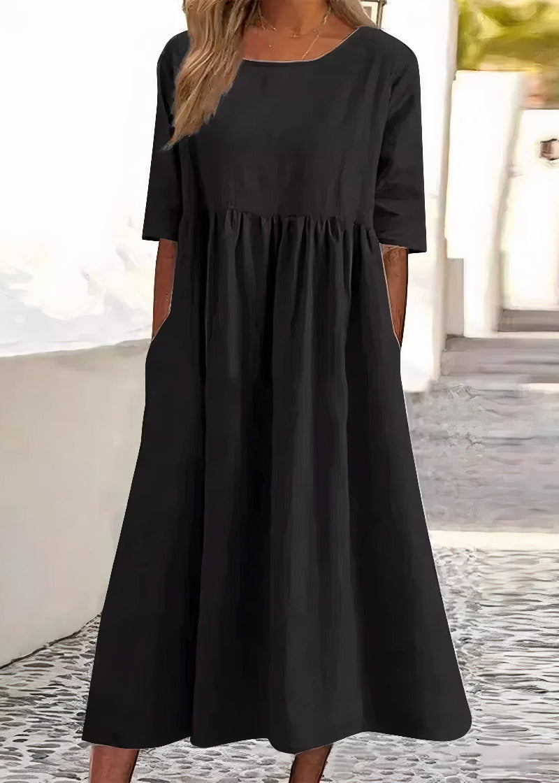 Scoop Neck Half Sleeve Empire Waist Pocket Summer Midi Dress - View 2
