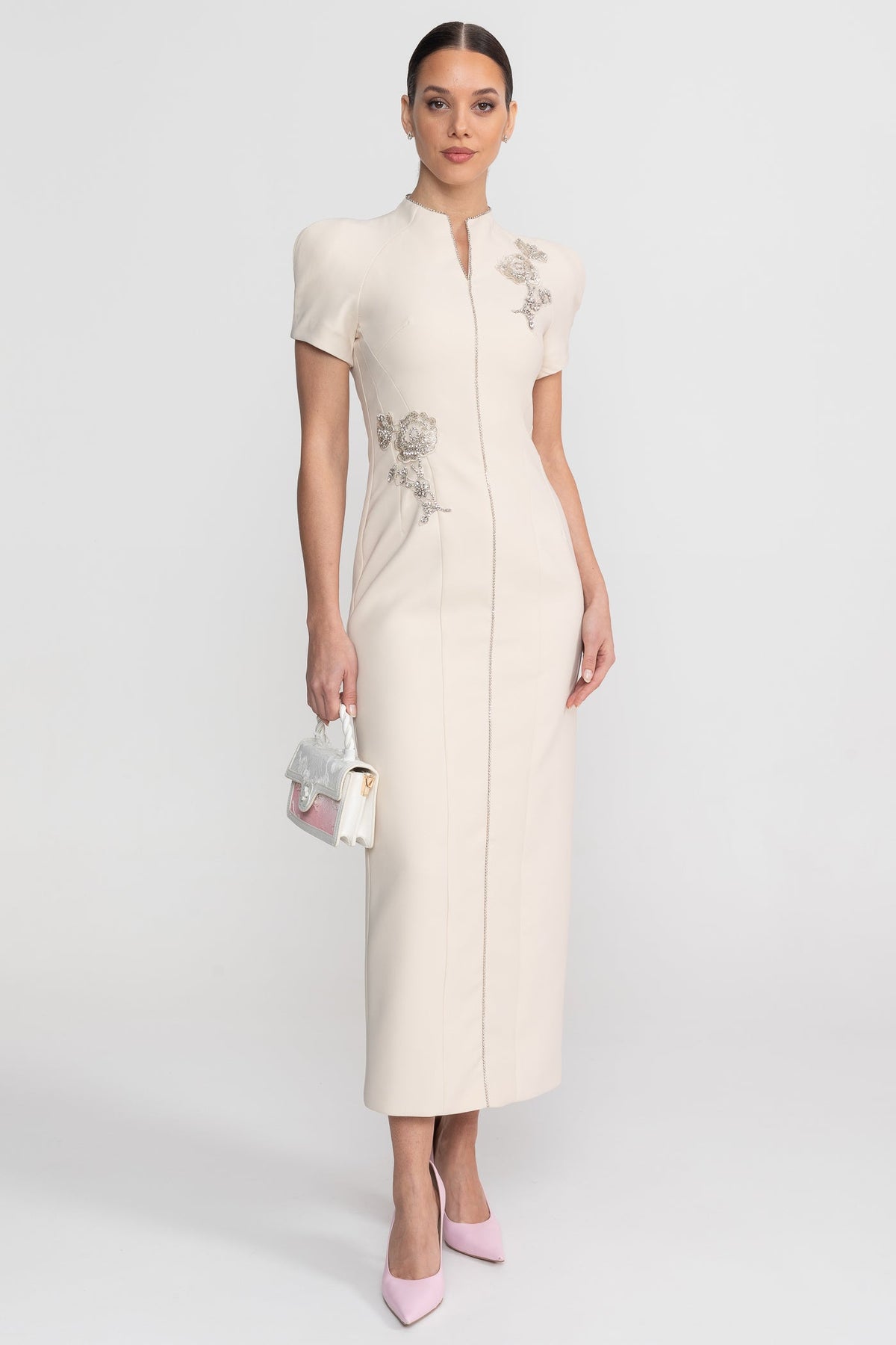 Short Sleeve Midi Dress - Ivoire - View 3