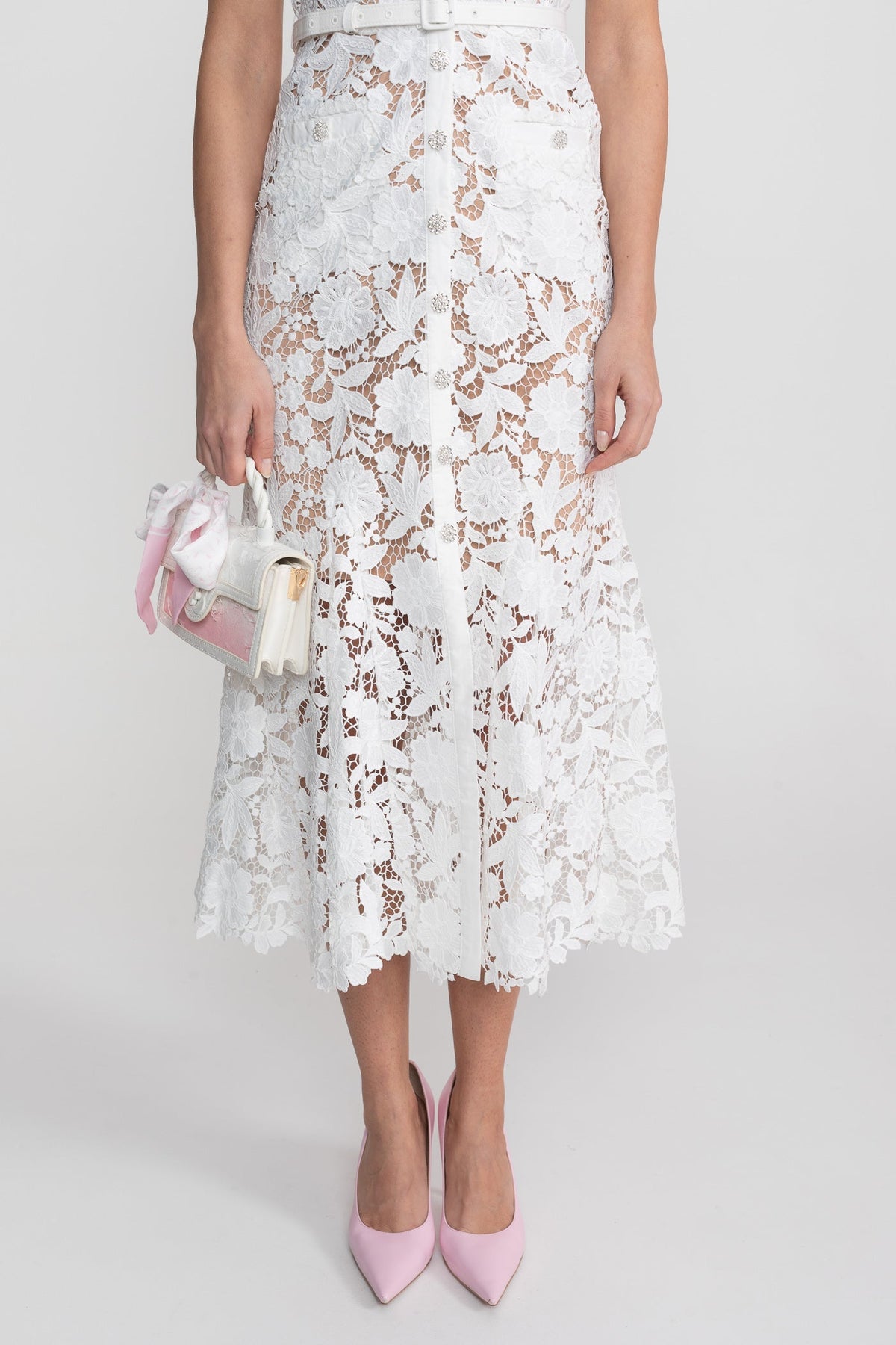 Lace Short Sleeve Midi Dress - White - View 8