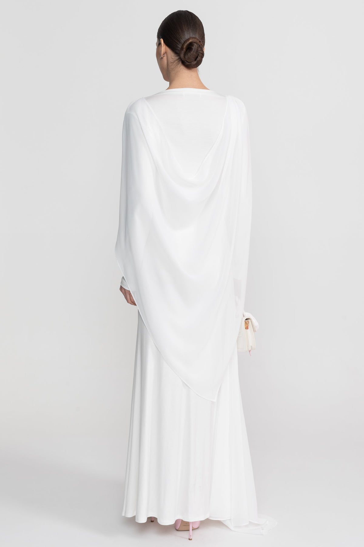 Draped Long Sleeve Maxi Dress - White - View 6