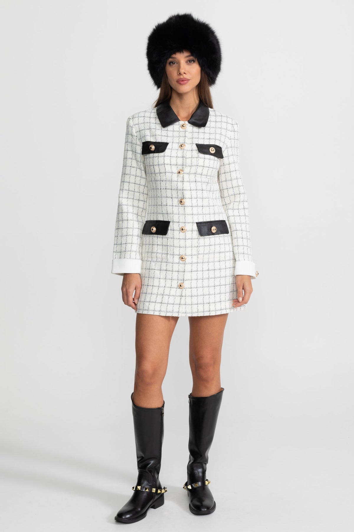 Long Sleeve Tweed Mini Dress