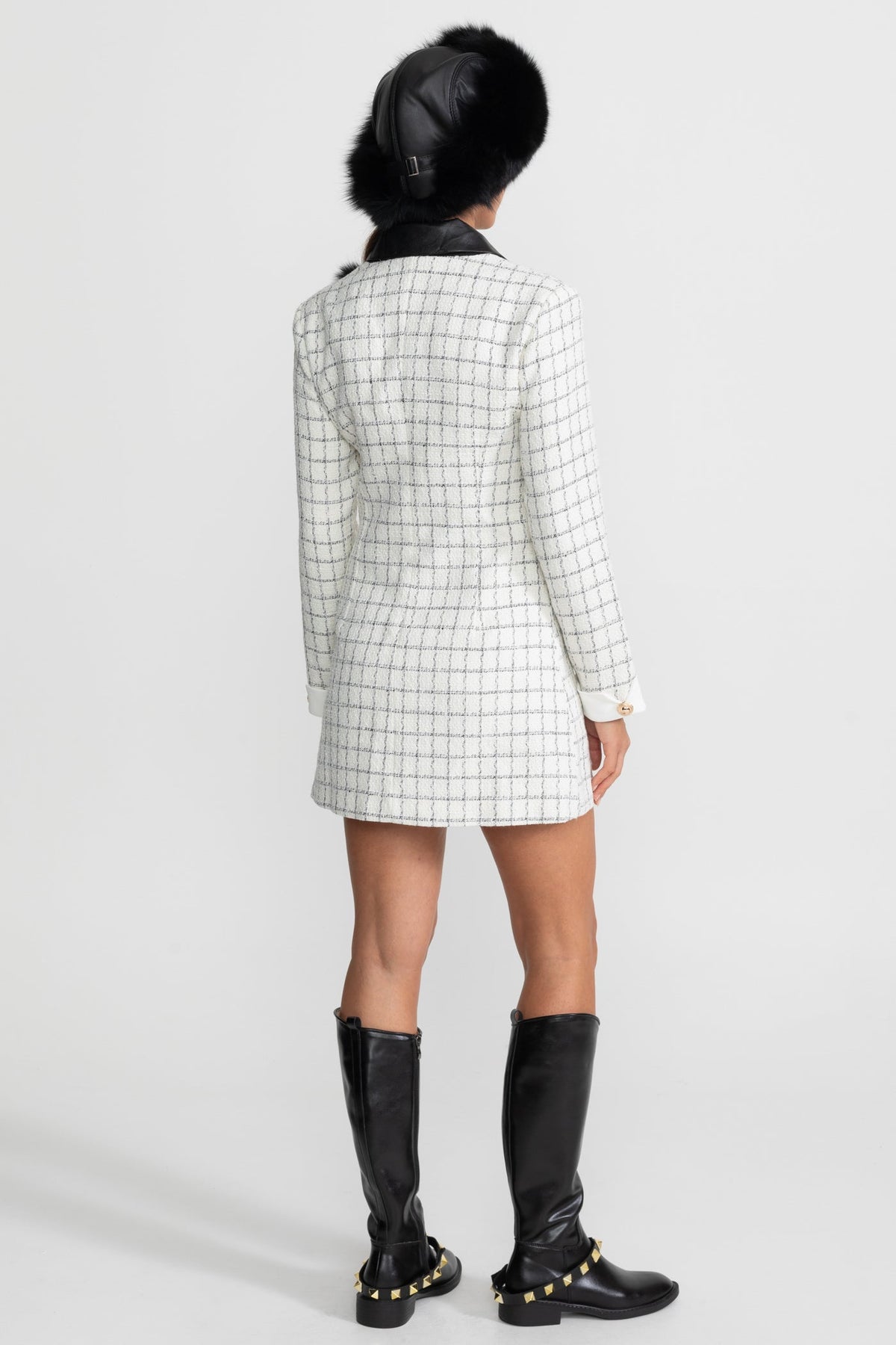 Long Sleeve Tweed Mini Dress - View 6