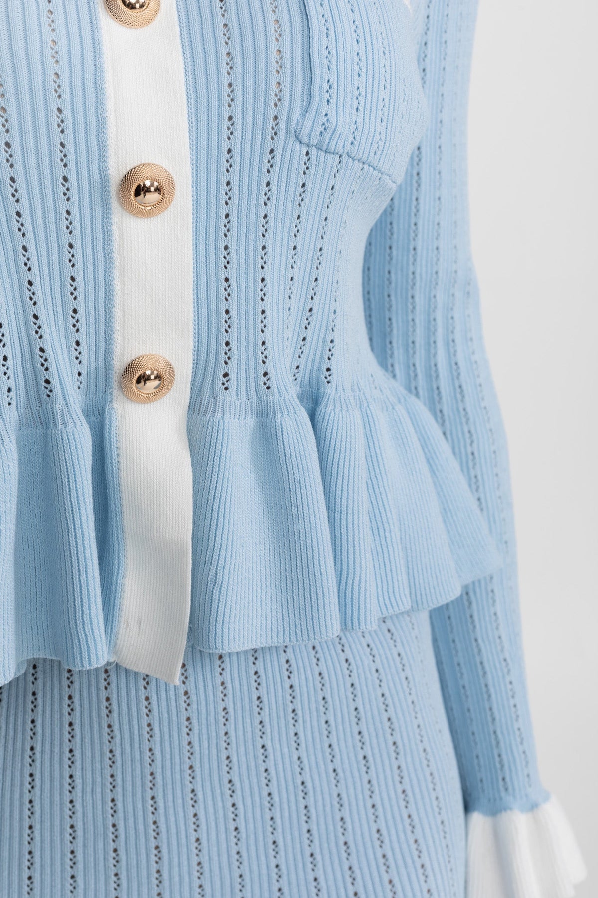 Pointelle Knit Midi Co-Ord with Contrast Trim – Baby Blue - View 8