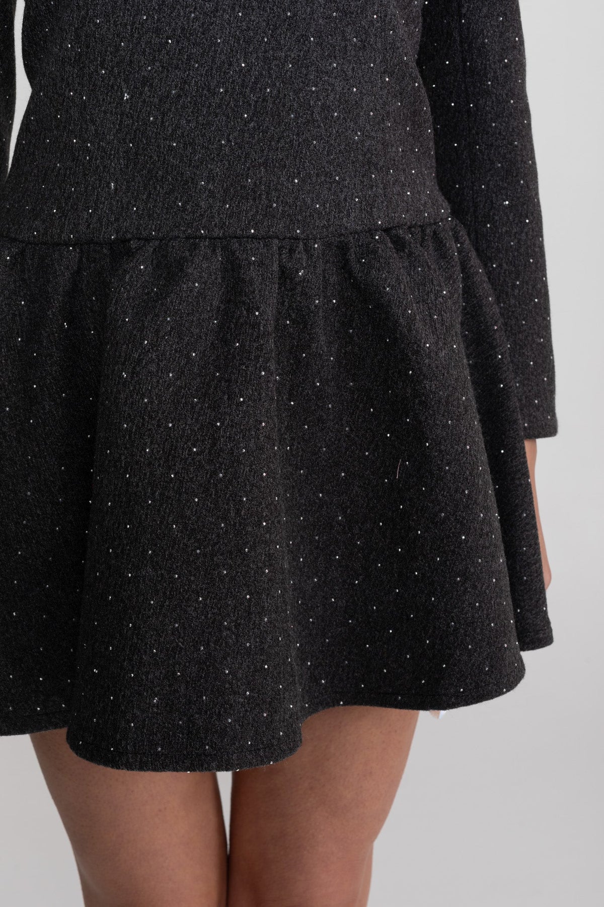 Long Sleeve Mini Dress With Detachable Cape Overlay - Charcoal - View 10