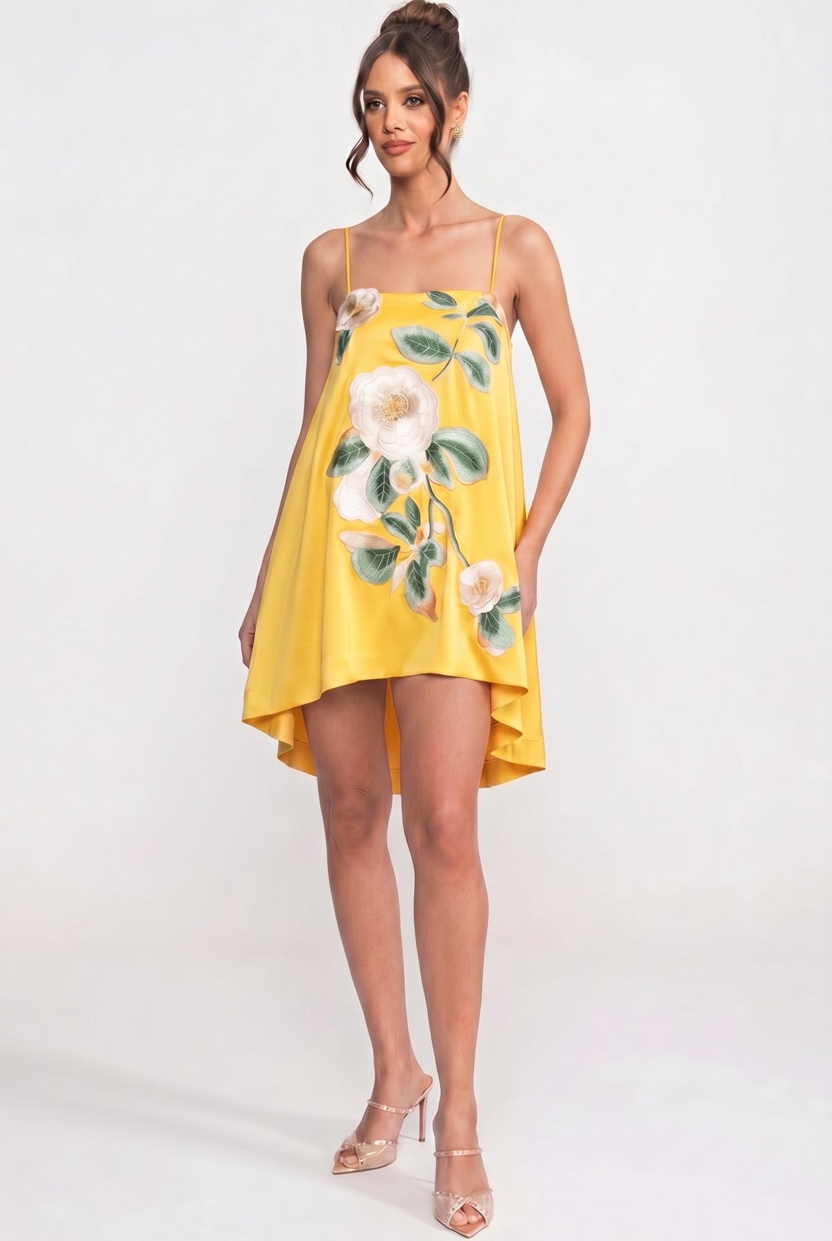 Spaghetti-Strap Mini Dress - Yellow - View 3