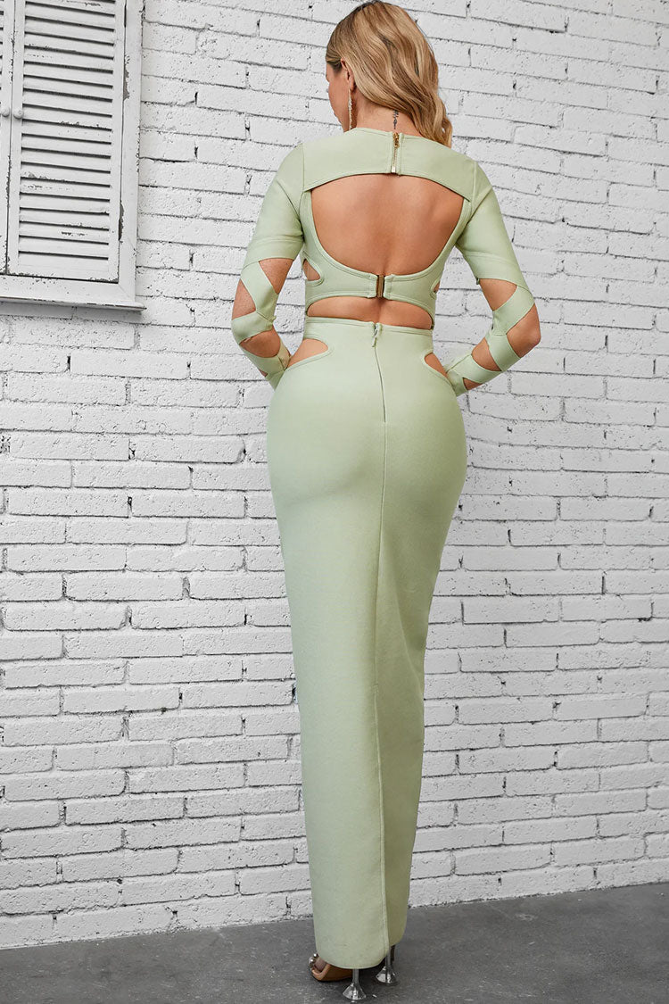 Crew Neck Long Sleeve Bandage Cut Out Bodycon Maxi Dress - View 5
