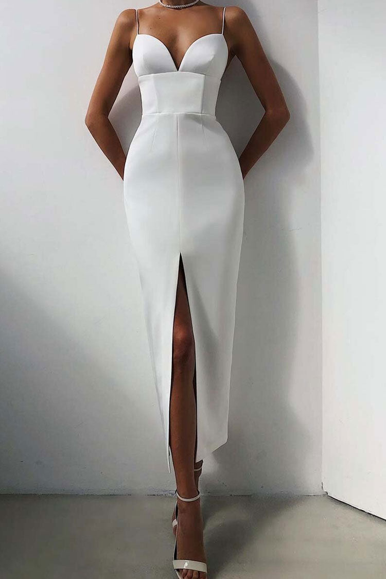 Deep V High Slit Sleeveless Bandage Cocktail Party Maxi Dress - White - View 3