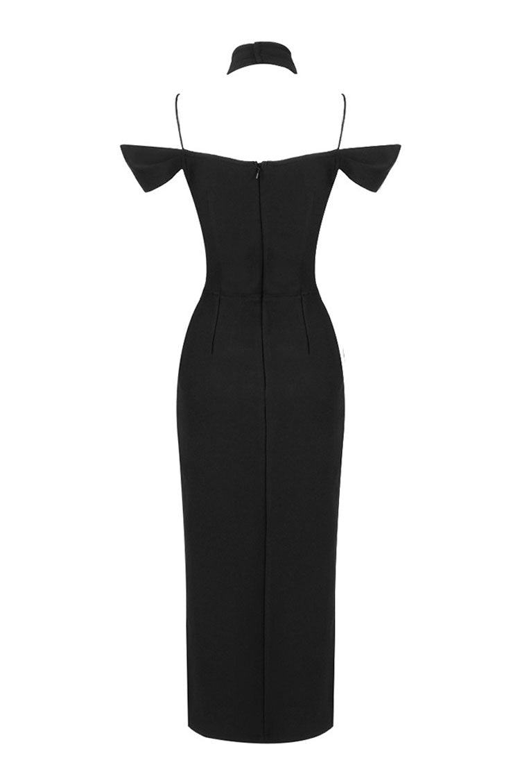 Bandage Halter Deep V-Neck Cold Shoulder High Split Midi Dress - View 6
