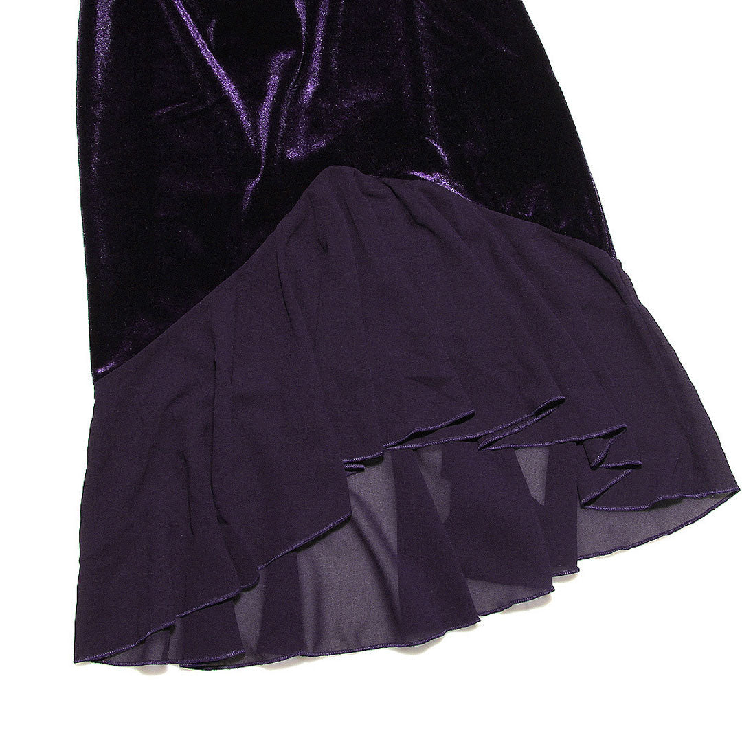High Low Mesh Panel Ruffle Hem Long Sleeve Velvet Mini Dress - Purple - View 4