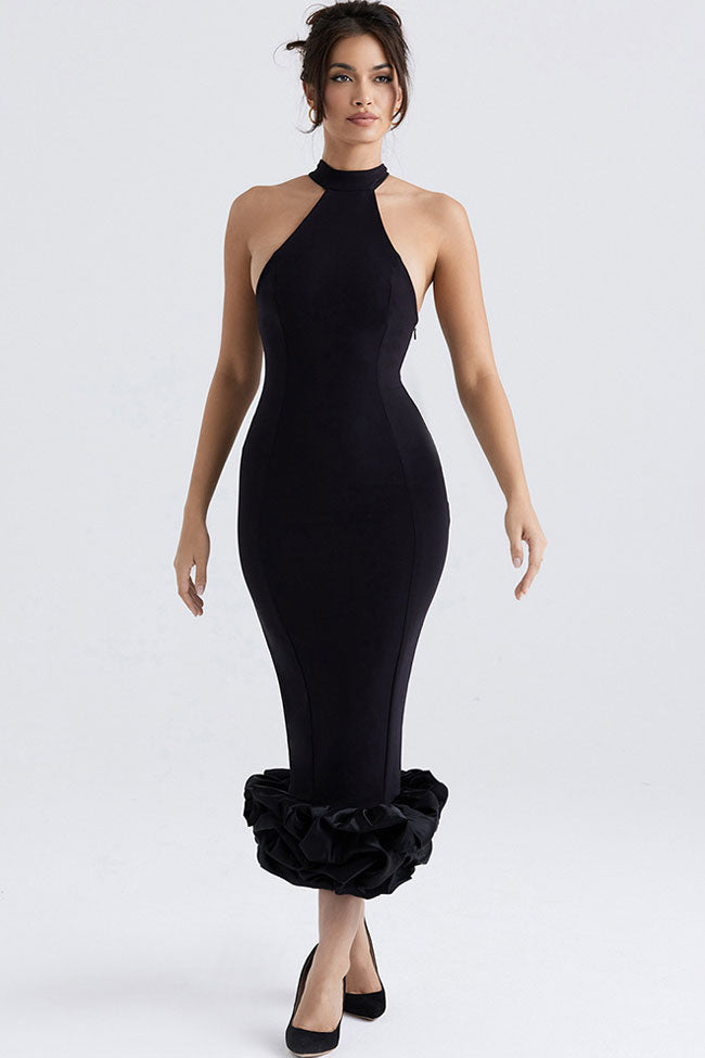 High Neck Sleeveless Ruffle Hem Bodycon Midi Dress - View 3