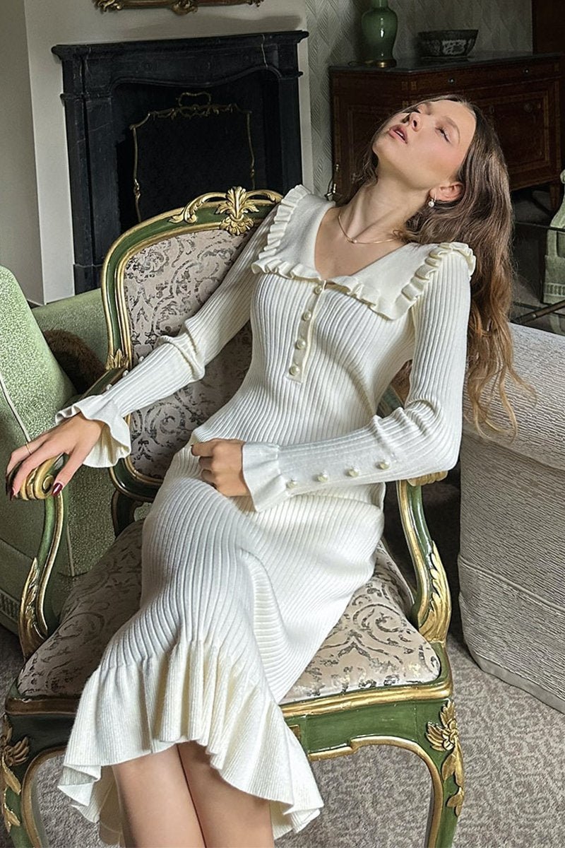 Sicily Ruffle Pearl Midi Knit Dress - View 10