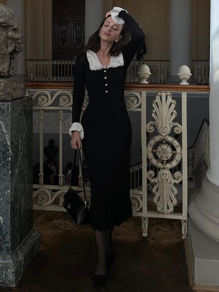 Sicily Ruffle Pearl Midi Knit Dress - View 7