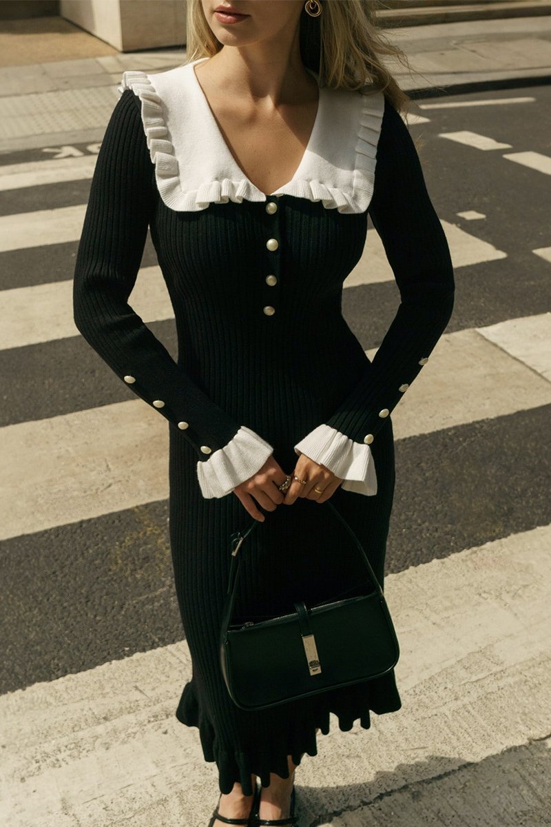 Sicily Ruffle Pearl Midi Knit Dress - View 4