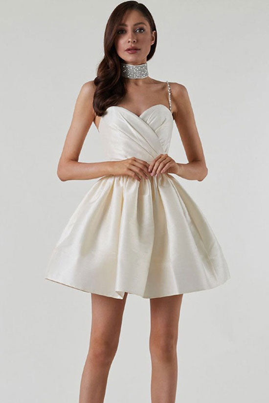 Silky Sweetheart Spaghetti Strap Pleated Satin Mini Dress - White - View 2