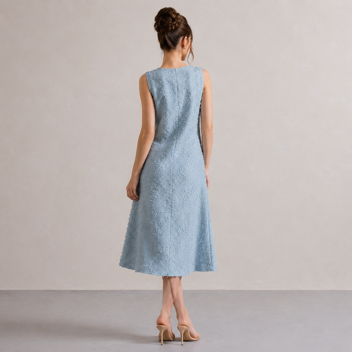 V-Neck Sleeveless Textured Fringe Shift Midi Dress 7