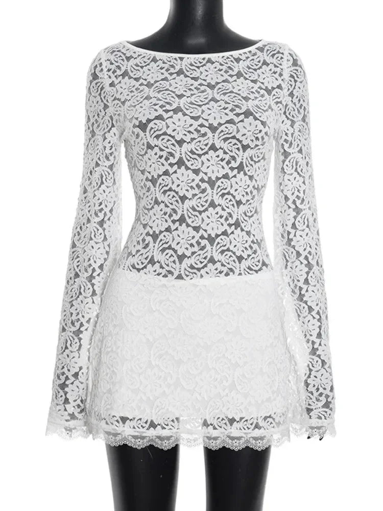 Sofia Lace Long Sleeve Mini Dress - View 6
