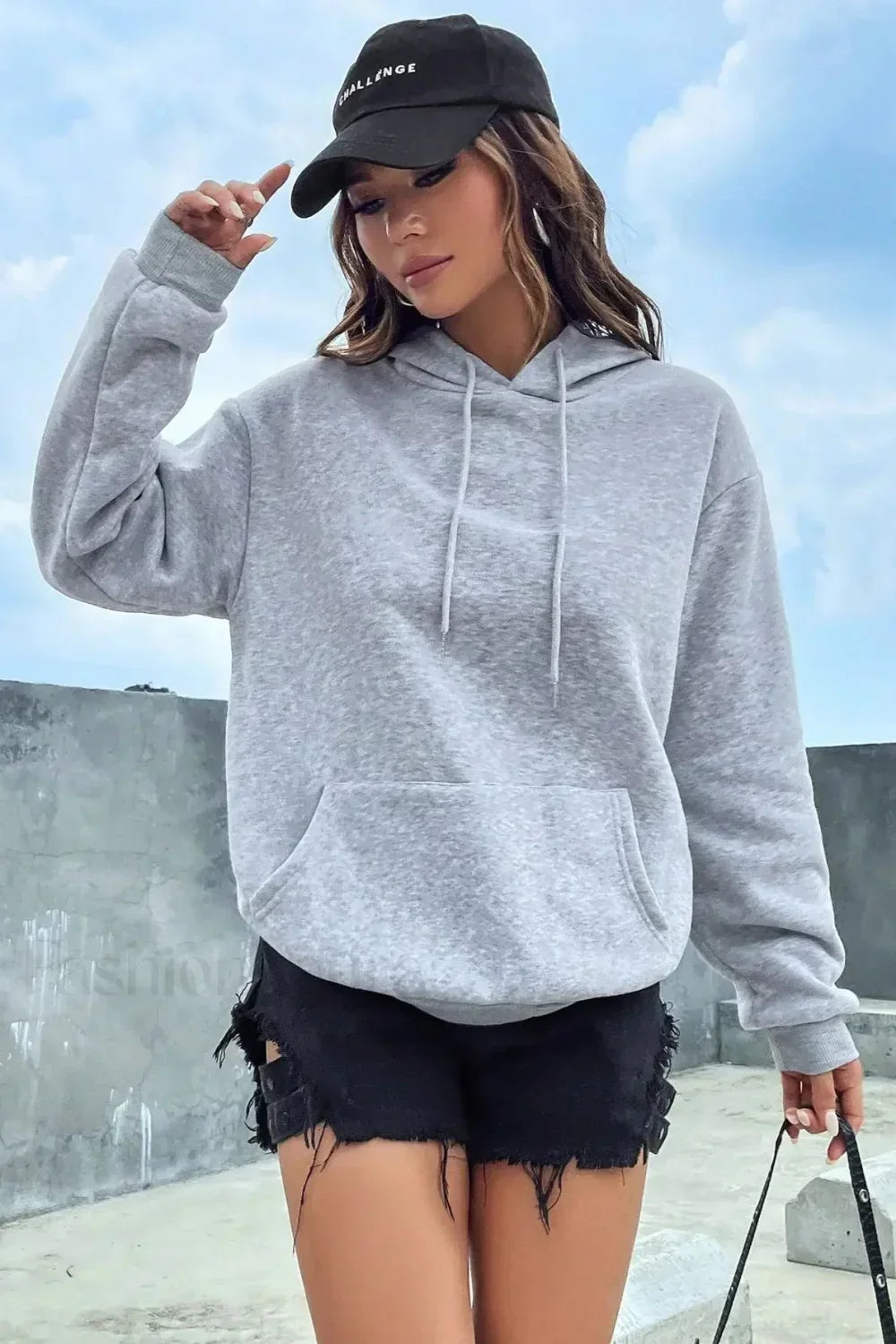 Drawstring Kangaroo Pocket Long Sleeve Oversized Hoodie