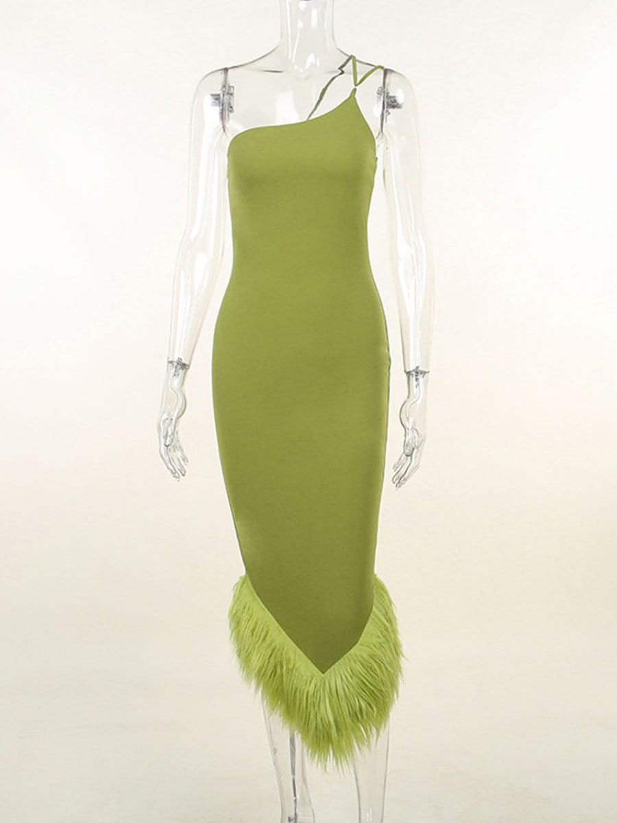 Sonia One Shoulder Feather Midi Dress - View 6