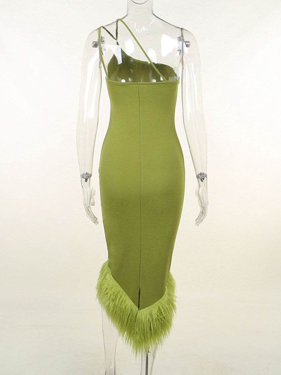 Sonia One Shoulder Feather Midi Dress - View 2
